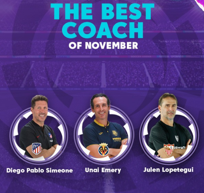 西甲11月最佳教练提名：西蒙尼、埃梅里、洛佩特吉