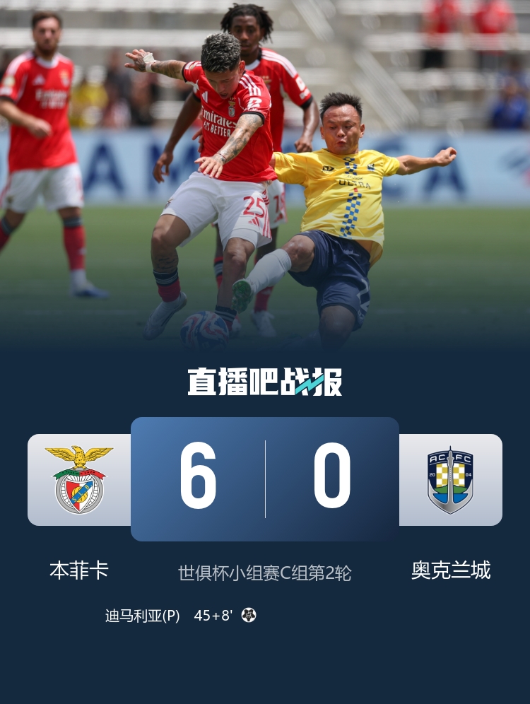 世俱杯-本菲卡6-0奥克兰城 下半场因天气推迟2个半小时