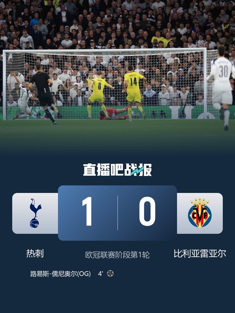 热刺1-0比利亚雷亚尔取开门红 贝里瓦尔造乌龙黄潜门将离谱黄油手
