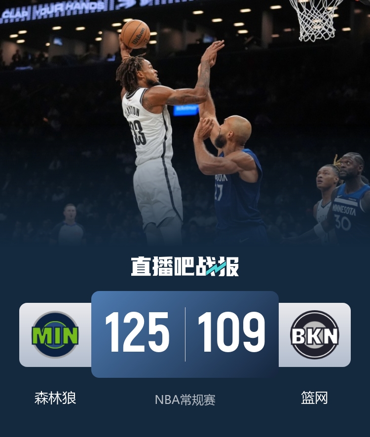 🏀森林狼送篮网开季7连败 迪文25+9+5 兰德尔三双 华子缺战