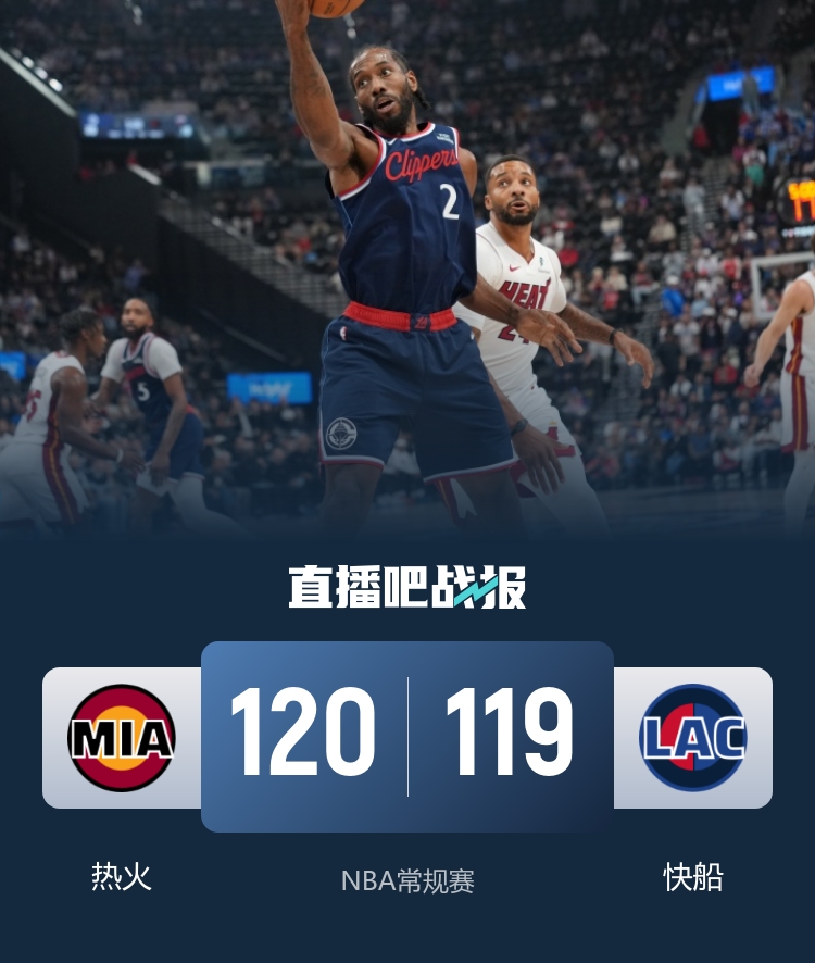 🏀快船惜败热火 小卡27分 哈登29+7+8&下半场7失误 鲍威尔21分