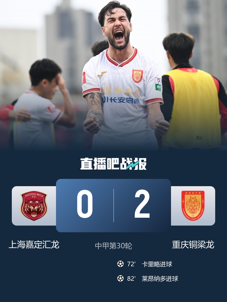 冲超成功！重庆铜梁龙2-0嘉定汇龙 莱昂纳多传射卡里略破门