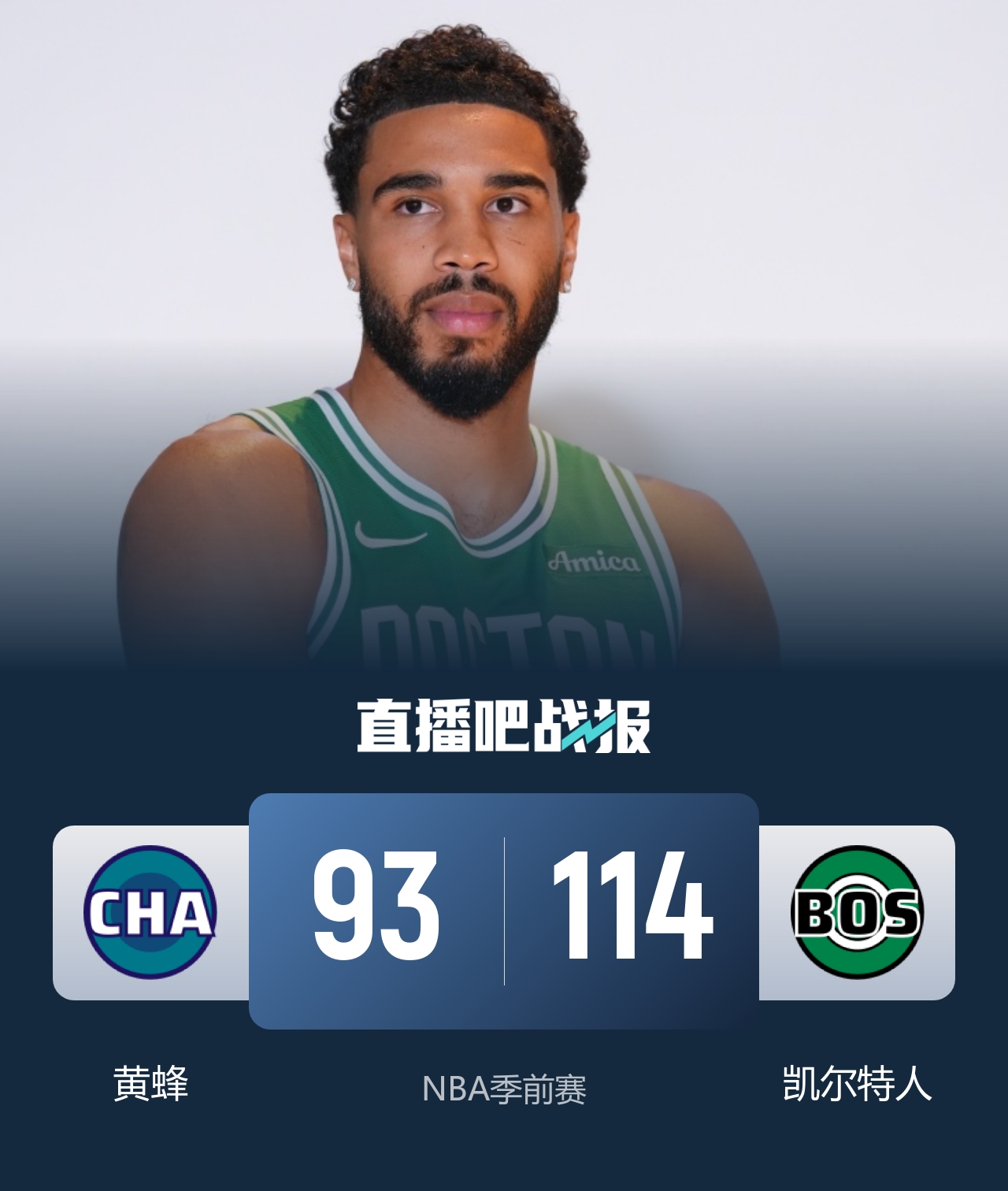 绿军轻取黄蜂 塔图姆19+8+6 乔治10中2 米勒17中4&16+5